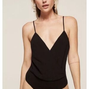 Reformation, large, black v neck body suit with adjustable straps